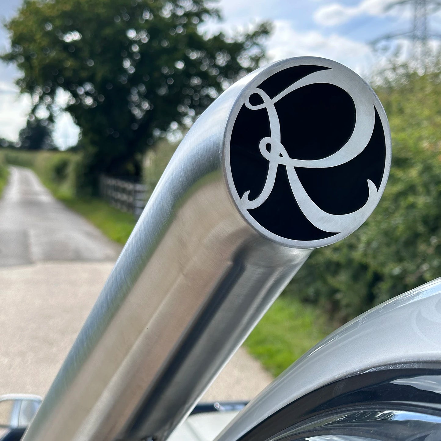 Close up of royalfab stainless steel snorkle end cap