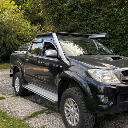close view of stainless steel snorkle fitted to Toyota Mk6 hilux