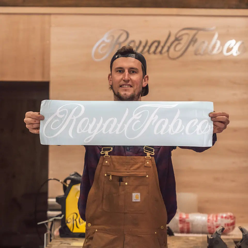 White Royalfab logo sticker for trucks